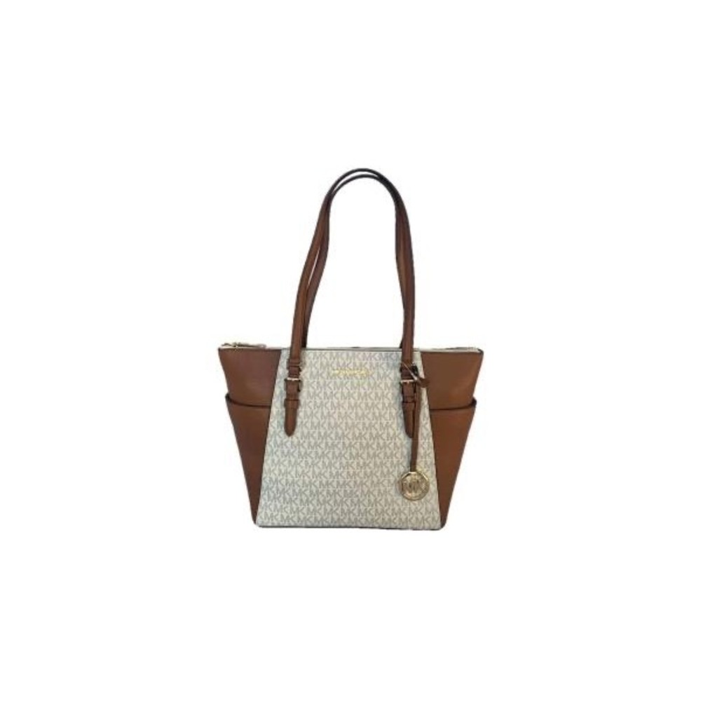 427. Michael Kors Charlotte Top Zip Tote Vanilla MK Signature Shoulder Bag